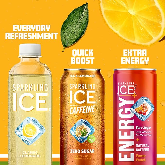 Sparkling Ice Caffeine Tea + Lemonade Sparkling Water with Caffeine, Zero Sugar, with Antioxidants
