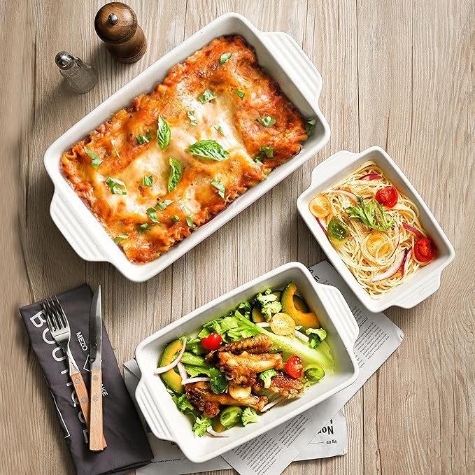 Ceramic Baking Dish, Casserole Dishes for Oven, Extra Deep Lasagna Pans with Handles, Rectangular