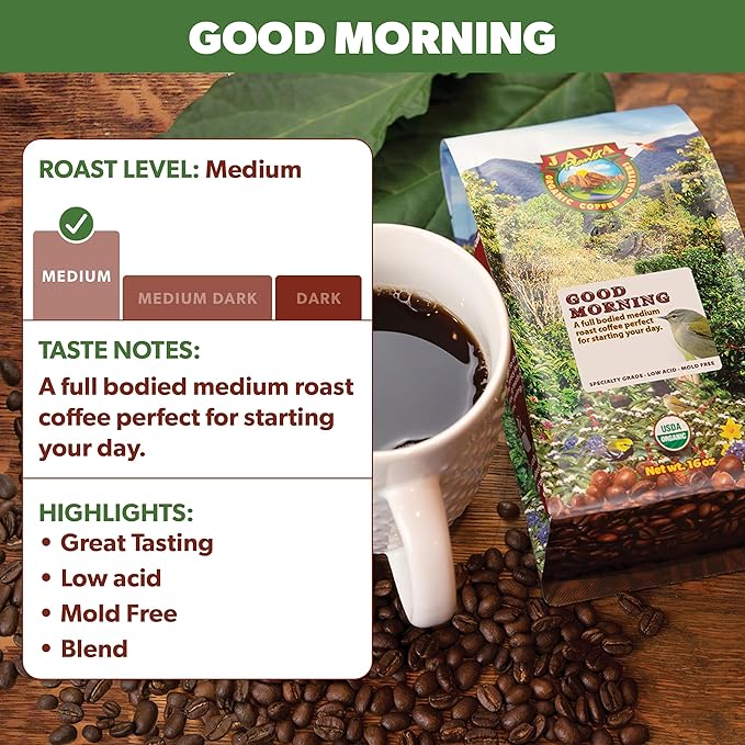 Low Acid Organic Coffee ??Whole Bean, Mold-Free & Stomach Friendly by Java Planet, Good Morning
