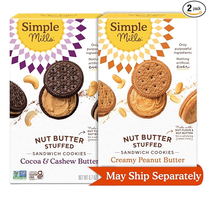Simple Mills Sandwich Cookies Variety Pack (Creamy Peanut Butter and Cocoa & Cashew Butter) Gluten