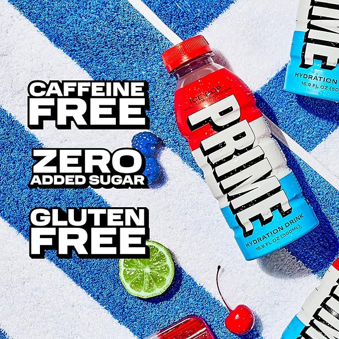 PRIME Hydration ICE POP, Sports Drinks, Electrolyte Enhanced for Replenishing Fluids, 250mg BCAAs
