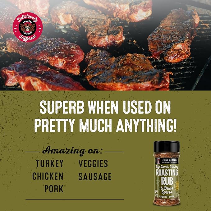 Sauce Goddess Big Tom's Turkey Roasting Rub and Brine Spices - Gluten-Free, Seasonings and Spices