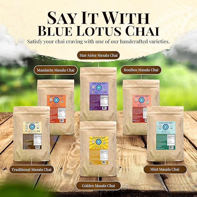 Blue Lotus Chai - Golden Masala Chai - Makes 530 Cups - 1 Pound Bulk Bag Masala Spiced Chai Powder