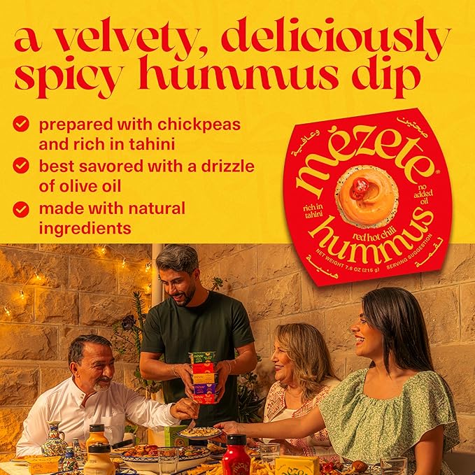 Mezete Red Hot Chili Hummus | Traditional Hummus Recipe | All-Natural Dips and Spreads | Ready to