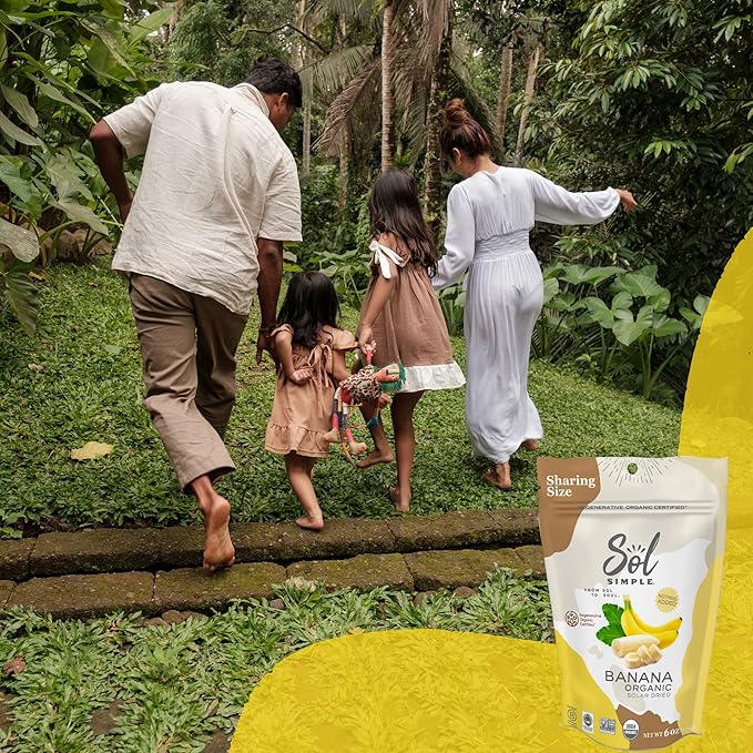 SOL SIMPLE Regenerative Organic Certified, Dried Banana | 6oz Snack Pack (2 Bags Total) | One