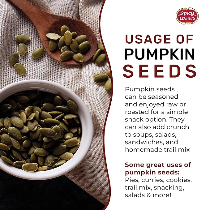 Raw Pumpkin Seeds 5 LB Jumbo Bag - Shelled, AAA Grade, Unsalted, Dry, Vegan, Bulk Bag by Spicy World