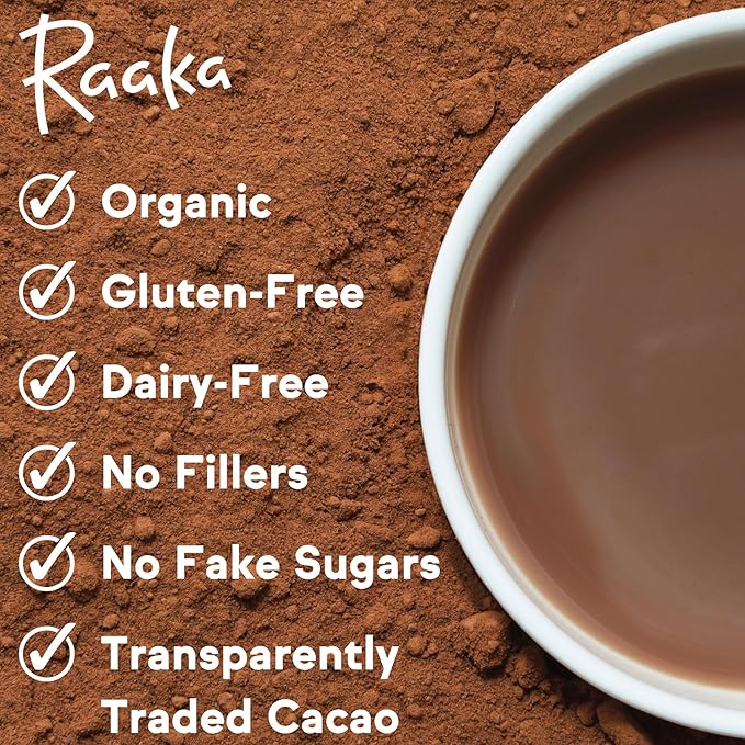 Raaka Double Dark Hot Chocolate Mix - Vegan, Organic, Gluten and Dairy Free - Lightly Sweetened