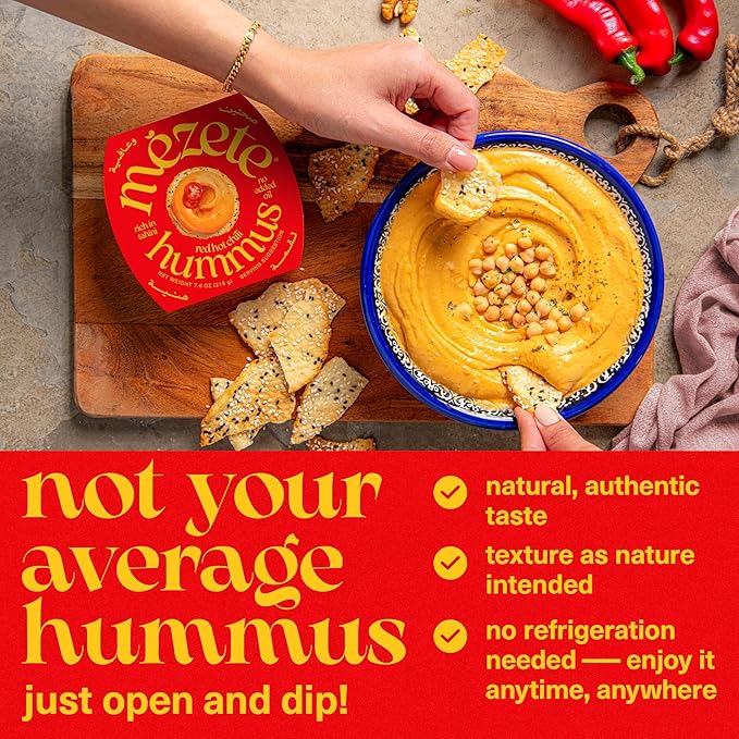 Mezete Spicy Hummus with Red Chili | All-Natural Dips and Spreads | Flavorful Tahini Rich Hummus |
