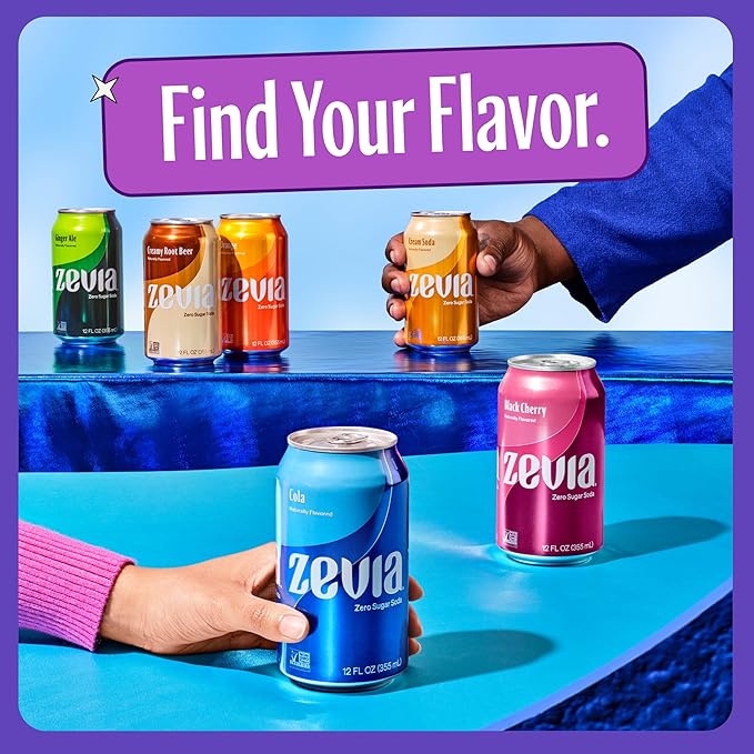 Zevia Zero Sugar Soda, Grape, 12 oz Cans (24-Pack) ??Naturally Sweetened, Zero Calorie Sugar Free