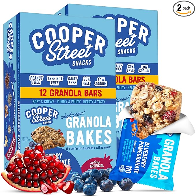 Cooper Street Blueberry Pomegranate Granola Bakes (24 bars) - Individually Wrapped Soft and Chewy