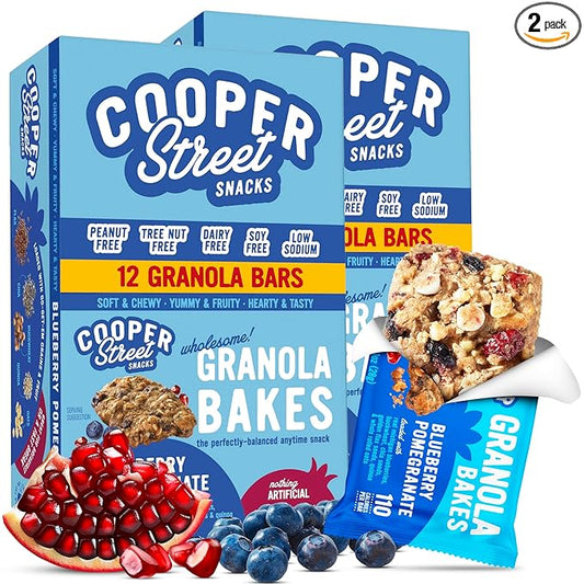 Cooper Street Blueberry Pomegranate Granola Bakes (24 bars) - Individually Wrapped Soft and Chewy