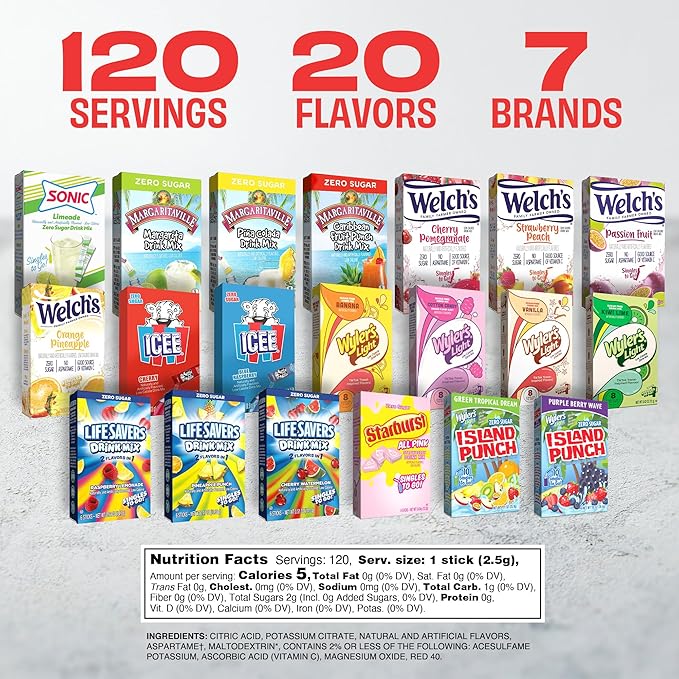 Singles To Go! 120ct Bulk Variety Pack - 20 Different Flavors from Margaritaville, Welch's
