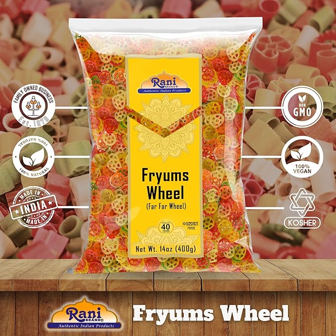 Rani Far Far/Fryums (Wheat & Tapioca Pellet) Wheel Shape 14oz (400g) ~ Vegan, Kosher, Uncooked