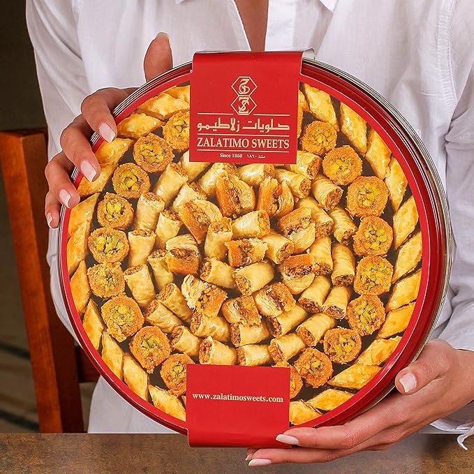 Zalatimo Sweets Since 1860, 100% All Natural Assorted Baklava, Slightly Sweet Baklava in Round