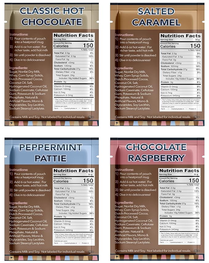 Gourmet Hot Cocoa Mix Variety Pack - Classic, Chocolate Raspberry, Salted Caramel, & Peppermint Hot