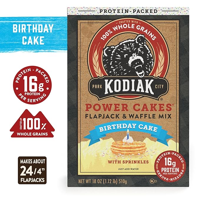Kodiak Cakes Power Cakes - Protein Pancake Mix & Waffle Mix - 100% Whole Grain- Birthday Cake