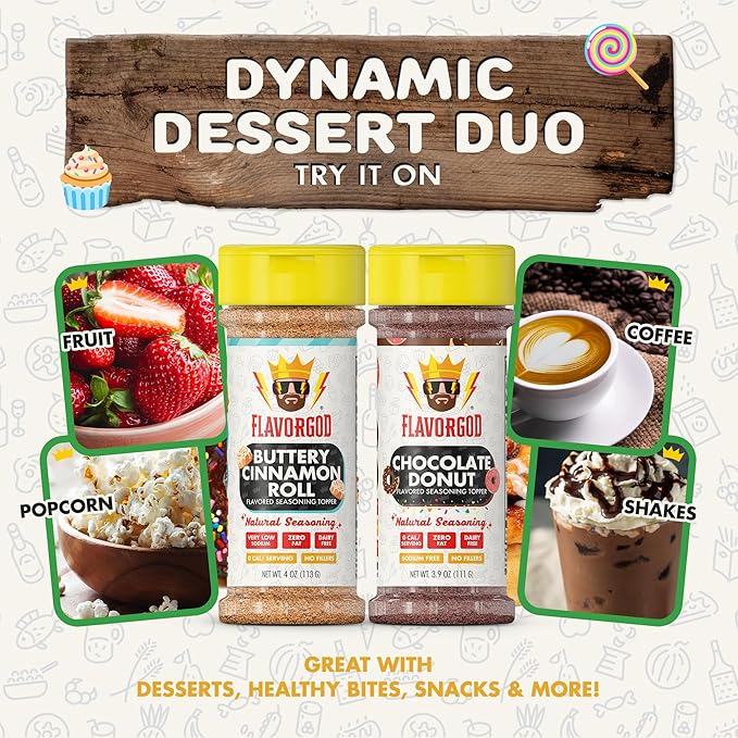 Flavor God Dynamic Dessert Duo Pack of 2 Seasoning Topper Gift Set, Buttery Cinnamon Roll &