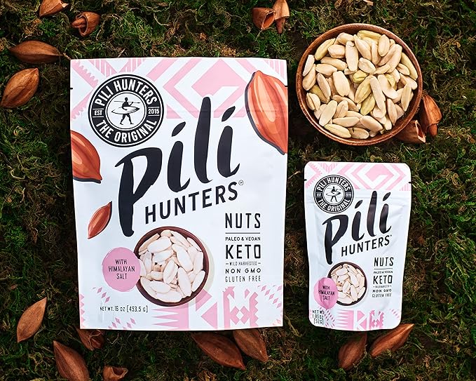 Pili Hunters - Wild Sprouted Pili Nuts, Himalayan Salt (1 lb Bag) Keto/Paleo/Vegan Snacks, Low Carb