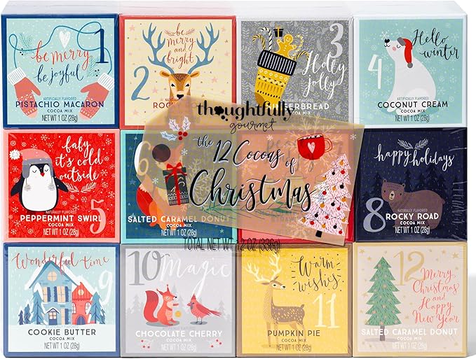 Thoughtfully Gourmet, 12 Days of Christmas Hot Chocolate Gift Set, Flavors Include Rocky Road
