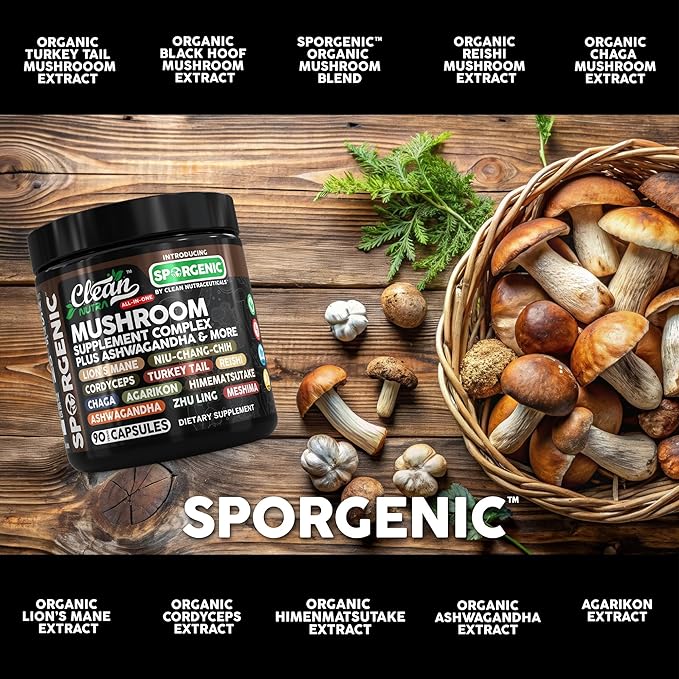 Organic Mushroom Supplement | Ashwagandha Lions Mane Cordyceps Turkey Tail Reishi Mushrooms Maca