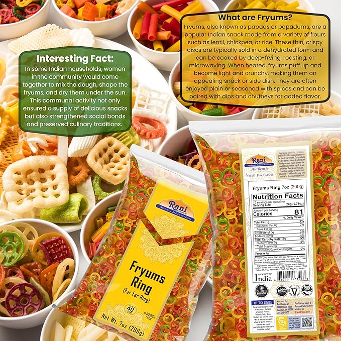 Rani Far Far / Fryums (Wheat & Tapioca Pellet) Ring Shape 7oz (200g) ~ Vegan, Kosher, Uncooked