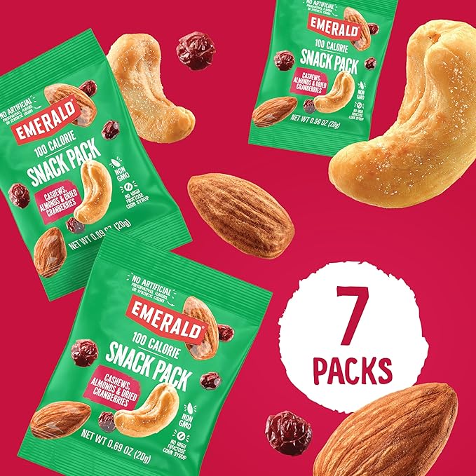 Emerald Nuts Cashews and Almonds with Dried Cranberries 7 Ct (1-Pack) | 100-Calorie Individual