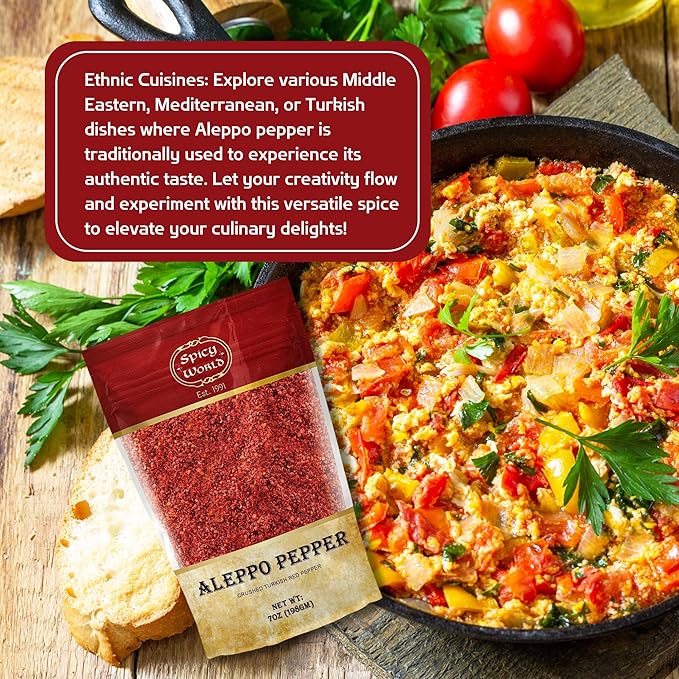 Spicy World Aleppo Pepper Flakes 7 oz | Authentic Turkish Chili Spice for Exquisite Heat & Flavor |