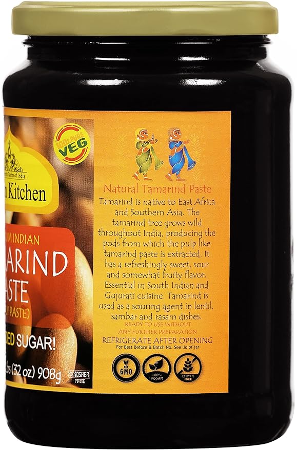 Asian Kitchen Tamarind Paste Puree (Imli) 32oz (908g) 2lbs Glass Jar, Gluten Free, No added sugar ~