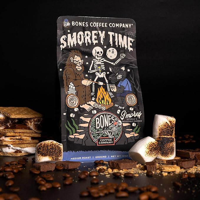 Bones Coffee Company S'morey Time, S'mores and Graham Crackers Flavored Coffee, Medium Roast Low