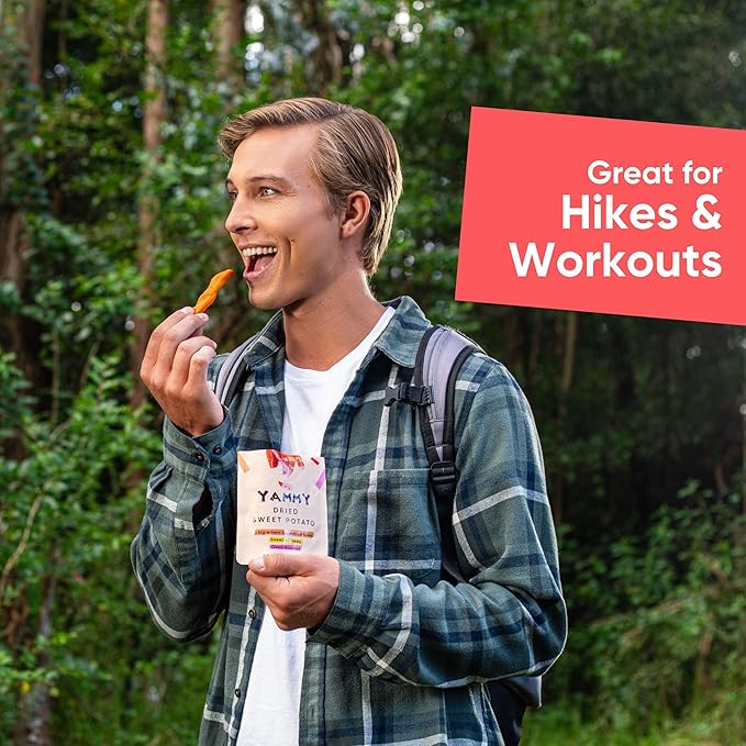 Yammy Dried Sweet Potato Sticks (Pack of 18), 1 Ingredient Superfood Snack, Healthy, 3g Protein
