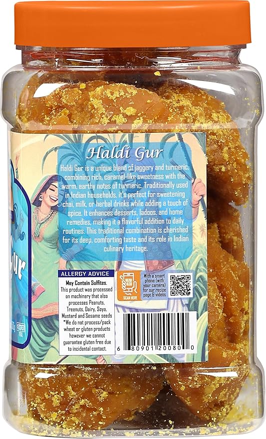 Rani Haldi Gur (Turmeric with Indian Jaggery) Indian Unrefined Raw Cane Sugar 17.5oz (1.1lbs) 500g