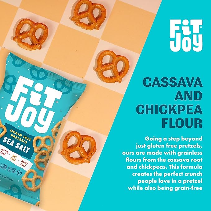 FitJoy Sea Salt Pretzels (Pack of 6, 5 Oz) - Dairy, Nut & Gluten Free Snacks - Grain Free Cassava
