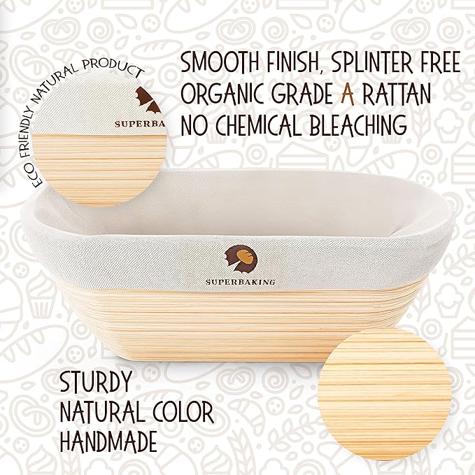 Superbaking 10" Oval Banneton Bread Proofing Basket ??Sourdough Starter Kit for Crusty Artisan