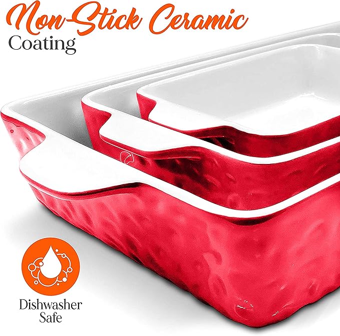 NutriChef 3-Piece Ceramic Casserole Dish for Oven - Premium Lasagna Baking Pans w/ Nonstick Coating
