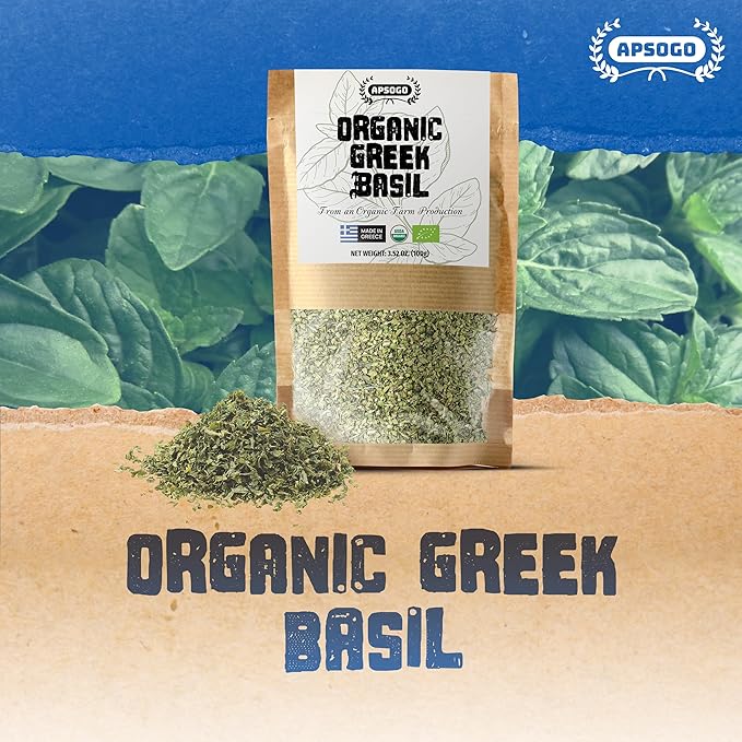 APSOGO Organic Dried Basil - Greek Basil Leaves for Cooking, Pure & Aromatic Herb Seasoning