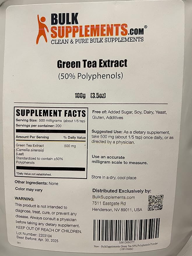 BulkSupplements.com Green Tea Extract Powder - 50% Polyphenol, Green Tea Supplement, Herbal