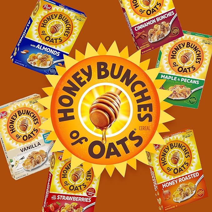 Post Honey Bunches of Oats with Almonds Breakfast Cereal, Honey Cereal with Granola Clusters and