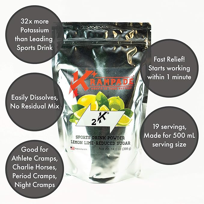 Electrolytes Powder Potassium Supplement - 2000 mg K+, >2X More Than Coconut Water | Cramp Relief