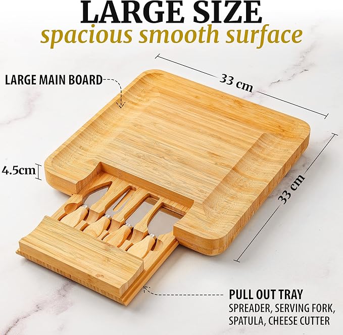 Zulay Kitchen Premium Bamboo Cheese Board Set - Extra Thick Bamboo Charcuterie Board Set with 4