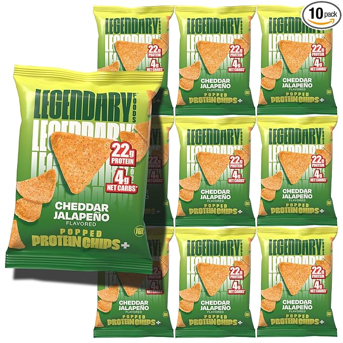 Legendary Foods Cheddar Jalapeño Protein Chips – Popped Tortilla Style – 22g High Protein, 4g Net