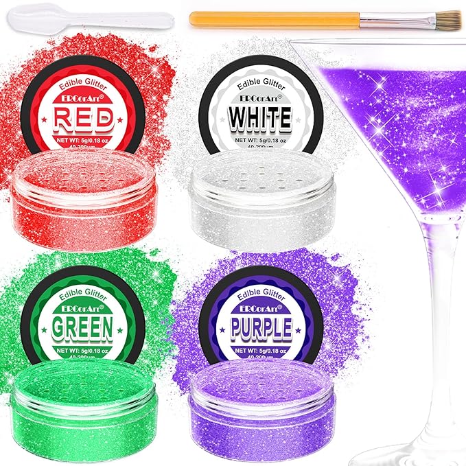 Edible Glitter - 4 Colors Luster Dust Edible Glitter for Cocktails, Food Grade Cake Decorating