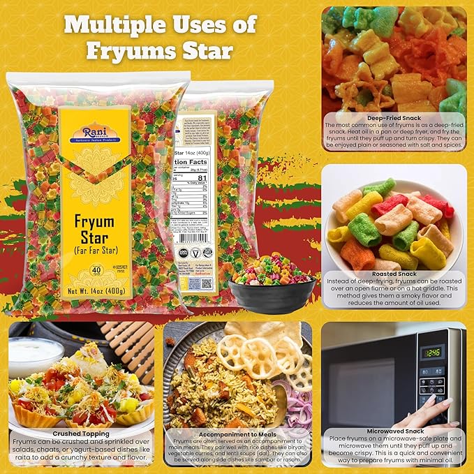 Rani Far Far/Fryums (Wheat & Tapioca Pellet) Star Shape 14oz (400g) ~ Vegan, Kosher, Uncooked, Used