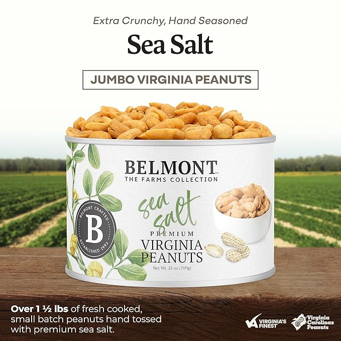 Belmont Peanuts Gourmet Sea-Salted Virginia Peanuts, 25 oz (2 Pack) ??Only 3 Simple Ingredients, No