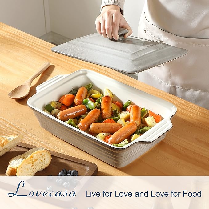 LOVECASA 4.5 Quart Ceramic Casserole Dish with Lid, 9x13 Baking Dish for Oven, Lasagna Pan Deep