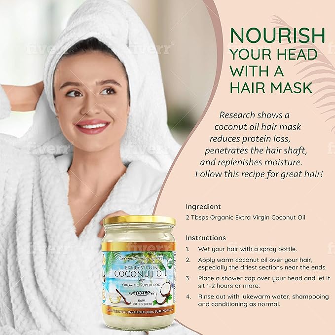Organic Extra Virgin Coconut Oil - Unrefined Organic Cold Pressed | Ideal For Hair, Skin, Cooking