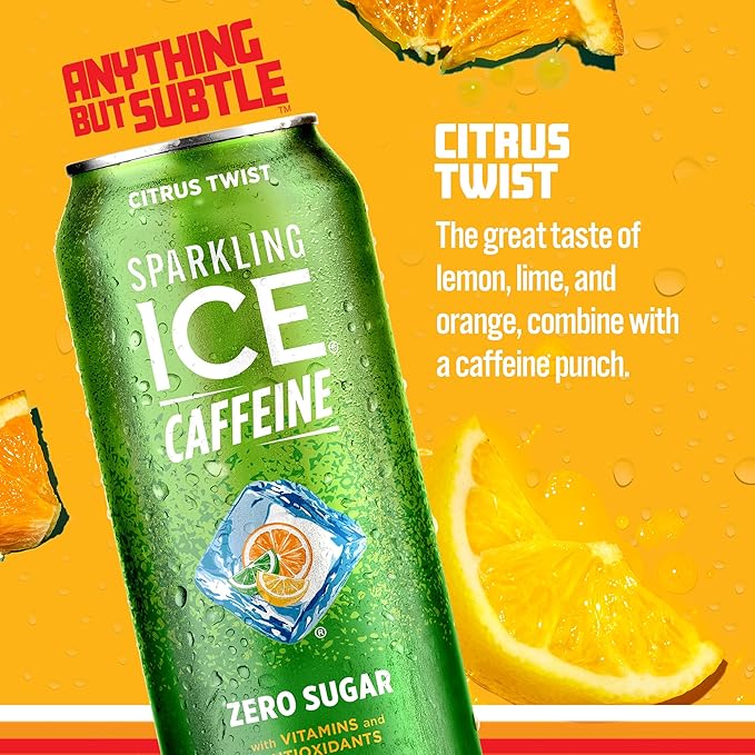 Sparkling Ice Caffeine Citrus Twist Sparkling Water with Caffeine, Zero Sugar, with Antioxidants