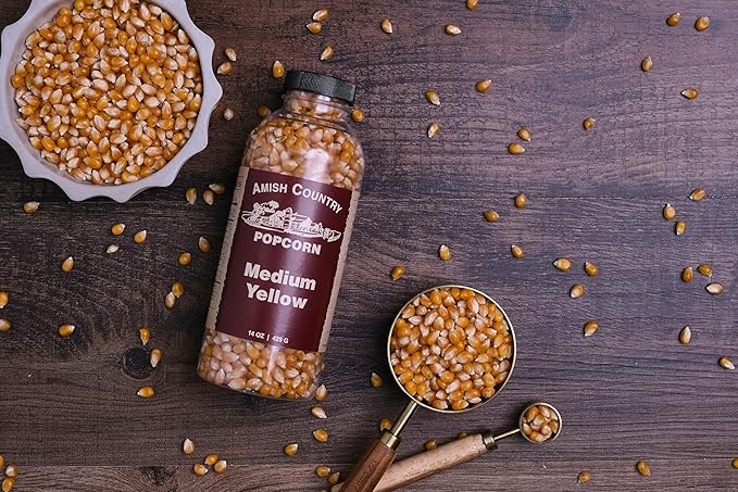 Amish Country Popcorn | 2-14 oz Bottles | Medium Yellow Popcorn Kernels | Old Fashioned, Non-GMO