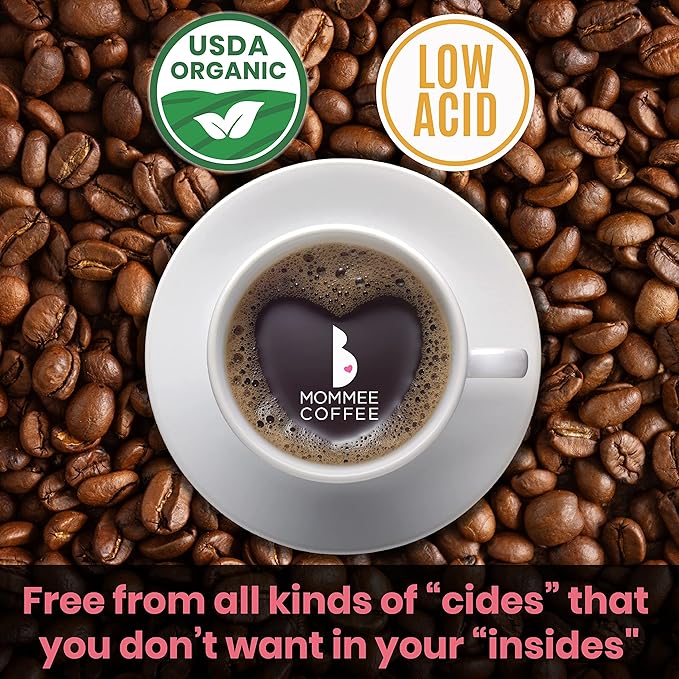 Mommee Coffee Decaf Whole Bean Low Acid Coffee- 100% Arabica Organic Decaf Coffee Beans with Smooth