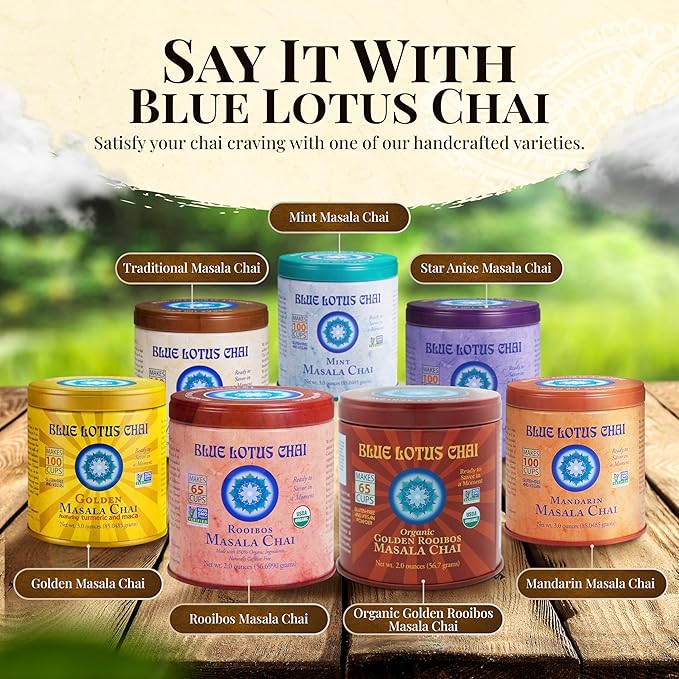 Blue Lotus Chai - Golden Rooibos Flavor Masala Chai - Makes 65 Cups - 2 Ounce Masala Spiced Chai
