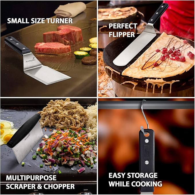 Anmarko Metal Spatula Stainless Steel Scraper - Professional Chef Griddle Spatulas Set of 3 - Heavy
